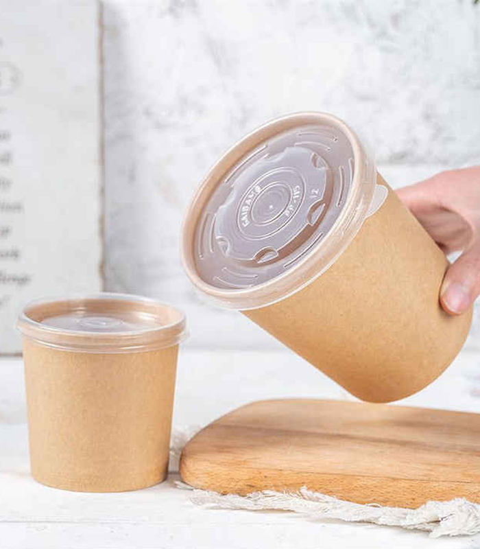 475 ml Kraft paper soup cup with clear PP lid for hot food