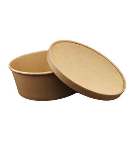 750 ml Kraft paper bowl with matching kraft paper lid for eco-friendly food packaging